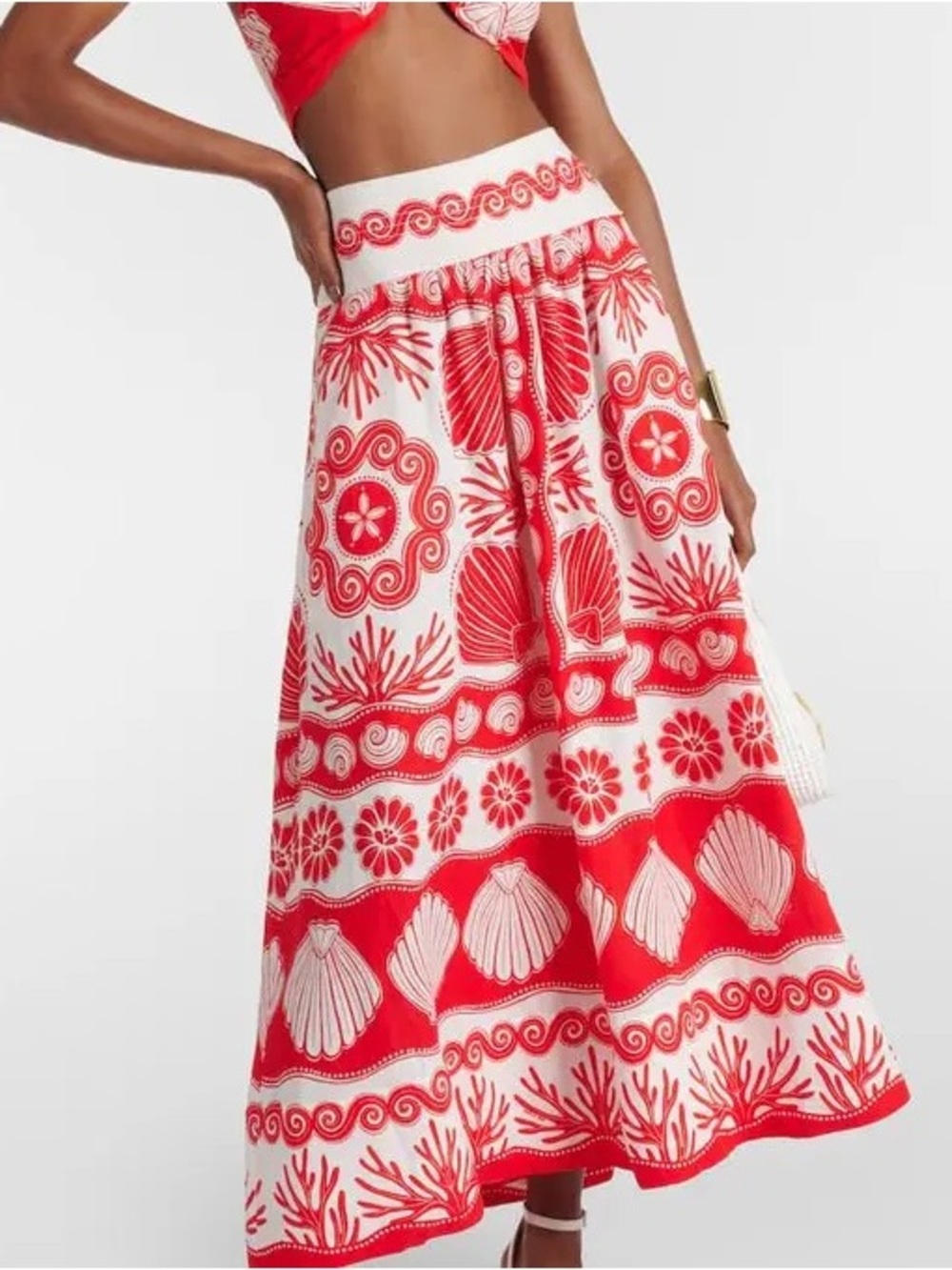 Farm Rio Ainika Shell Maxi Skirt Red and White - Women's Skirt